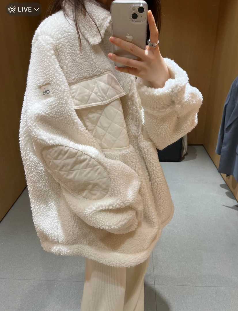 【11 Studio】al*拼接仿羊羔毛长款夹克外套