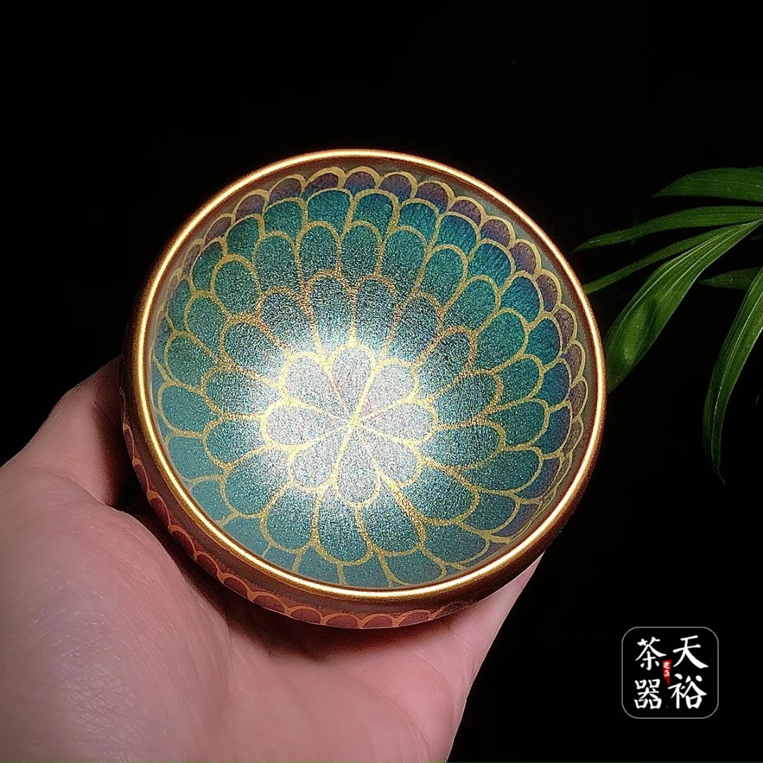 极光七彩佛莲盏建阳建盏茶盏功夫主人杯莲花茶杯金莲彩金杯盏名家