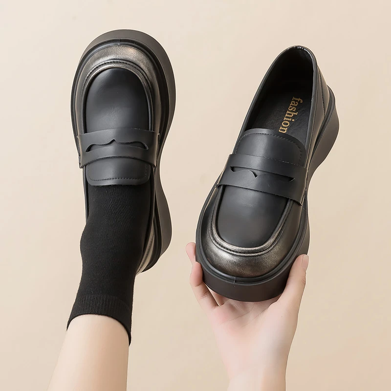 女2025春季新款学生韩版ins潮百搭厚底休闲鞋乐福鞋B05//C