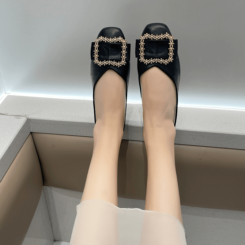 2024秋季女鞋新款方头豆豆鞋浅口平底鞋软面单鞋一脚蹬女鞋806//C