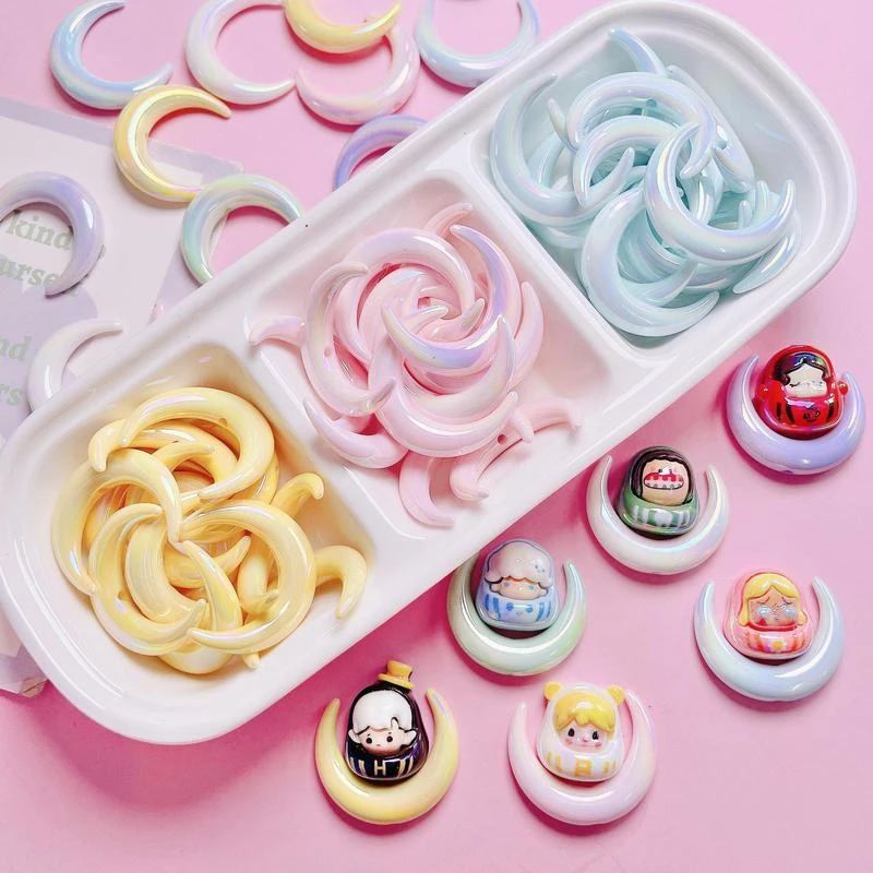 亚克力uv镀彩小月亮串珠手绘底胚diy手机链钥匙扣材料饰品配件