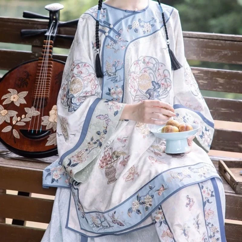清汉女汉服通勤唐装倒大袖圆领衬衫长款马面裙两件套