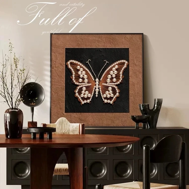 法式中古风卧室装饰画蝴蝶餐厅复古桌面摆画高级感