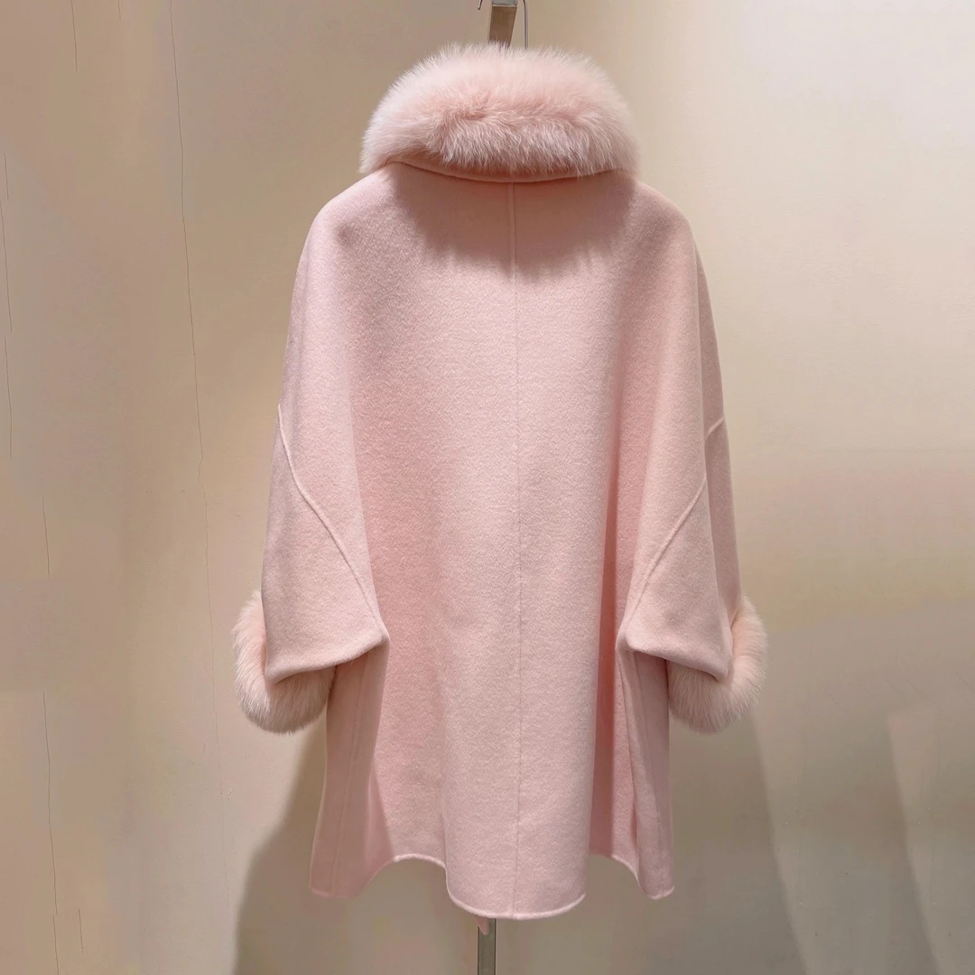 2022年秋冬新款大衣超大宽松毛领落肩袖毛呢中长款加厚时尚外套女