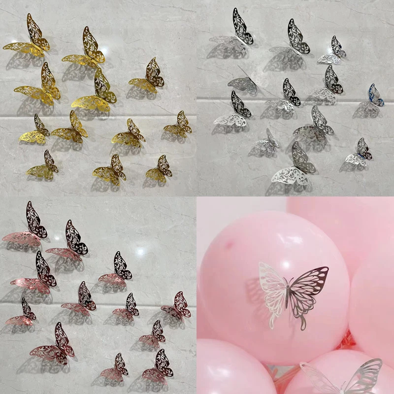 立体镂空蝴蝶金色银色玫瑰金生日派对气球链布置点缀造型蝴蝶配件