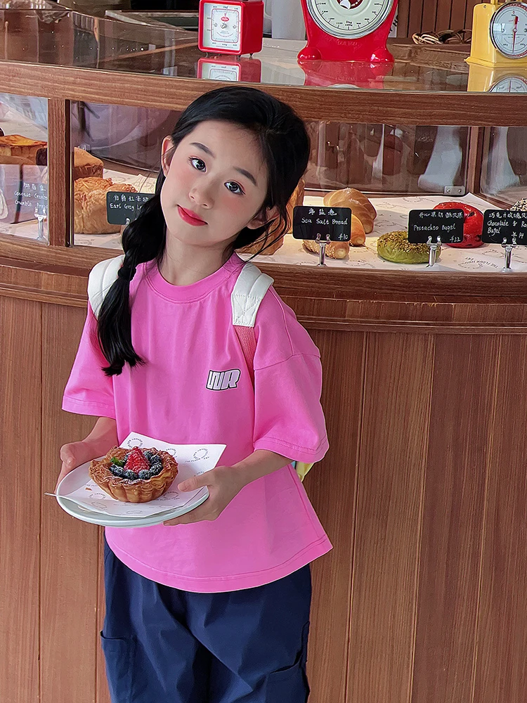 MIKA 2024春夏新品中大男女童装潮牌字母宽松纯棉圆领短袖T恤