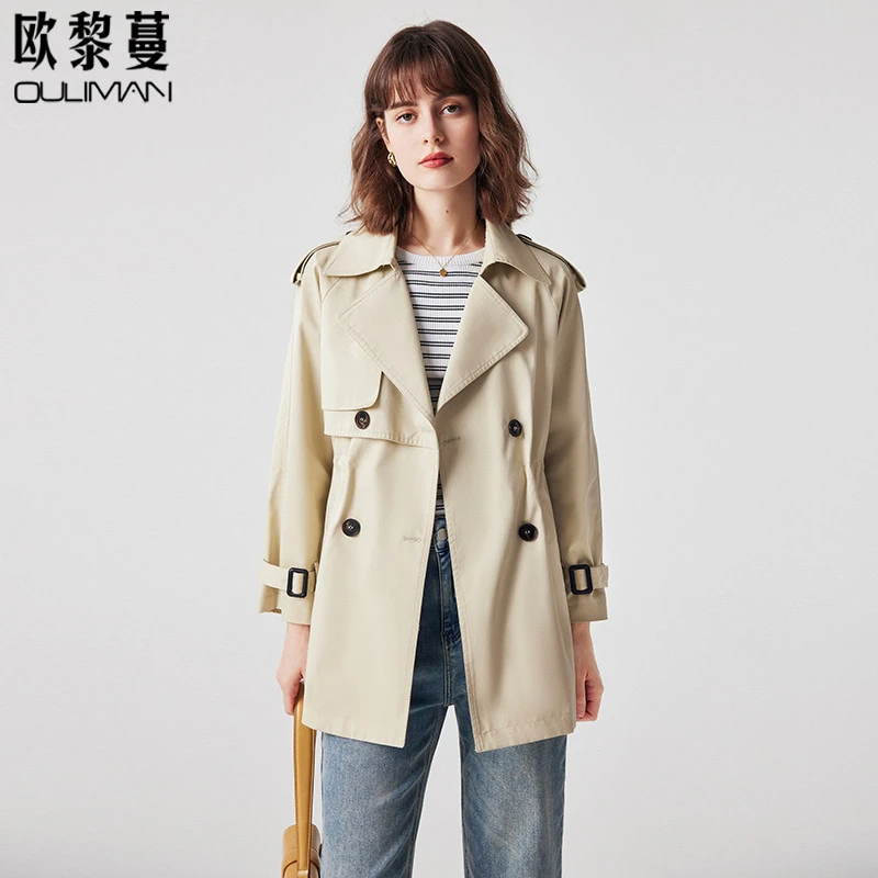 法式复古纯棉风衣外套女新款小个子休闲中长款外套WTO1083