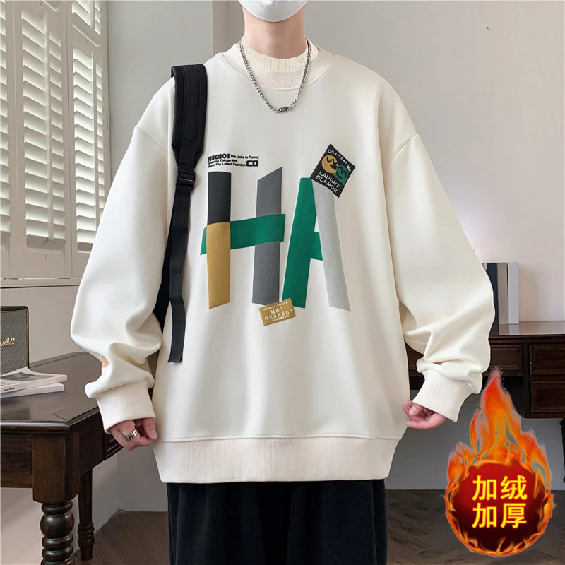 秋冬季圆领印花长袖卫衣男2024青少年新款潮流时尚设计感长袖上衣