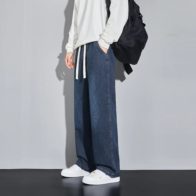 春秋新款青少年休闲百搭牛仔裤子男潮流时尚宽松直筒休闲长裤子