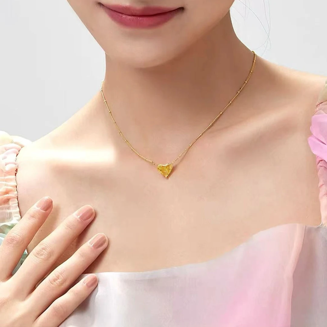 钛钢项链 木木（RZ3972）桃心冰花切面锁骨链百搭轻奢项链