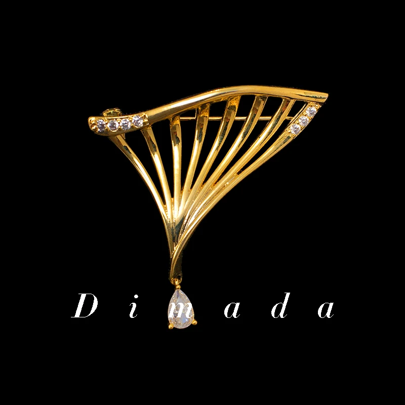 D.M.D/迪曼达 合金胸针 d1060设计扇形金色扇叶胸针小众别针配饰