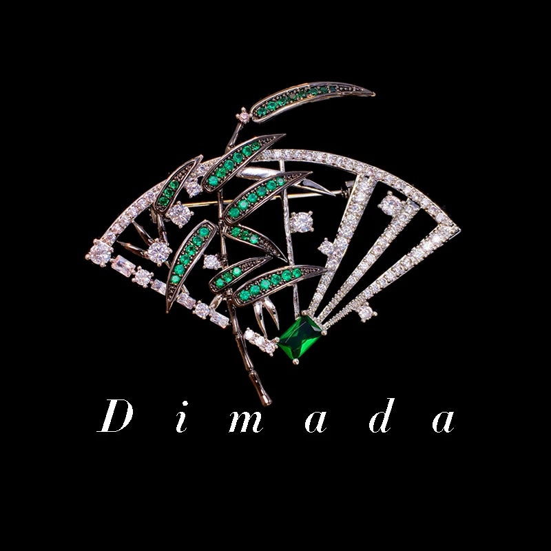 合金胸针 d1116竹扇新中式玉竹扇子胸针女设计小众国风别针胸花