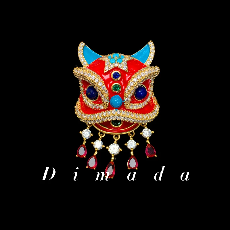 合金胸针 d1135红舞狮中国风国潮醒狮胸针高档女红色胸花别针配饰