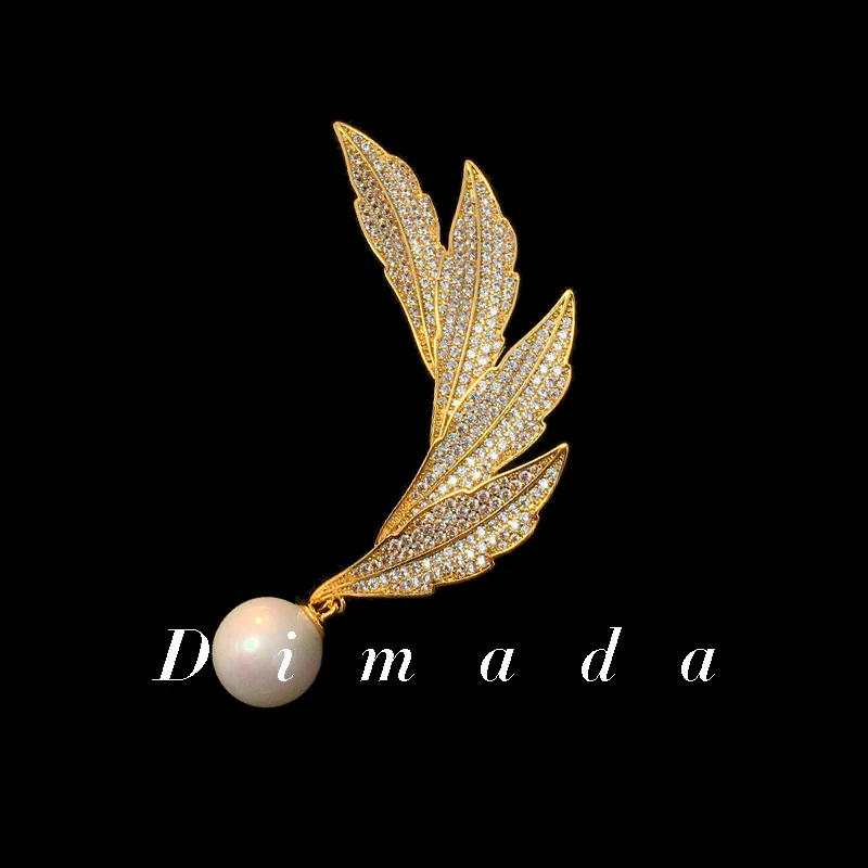 合金胸针 d1052经典法式轻奢金色叶子羽毛胸针高档女气质胸花礼物