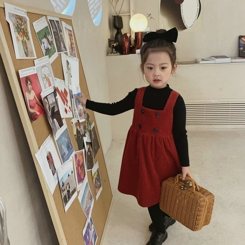 春秋装女童新款背心裙红色洋气裙子女童韩版时髦公主吊带裙