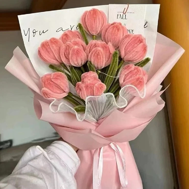 密绒扭棒diy花束材料包郁金香手工成品情人闺蜜妈妈生日礼物