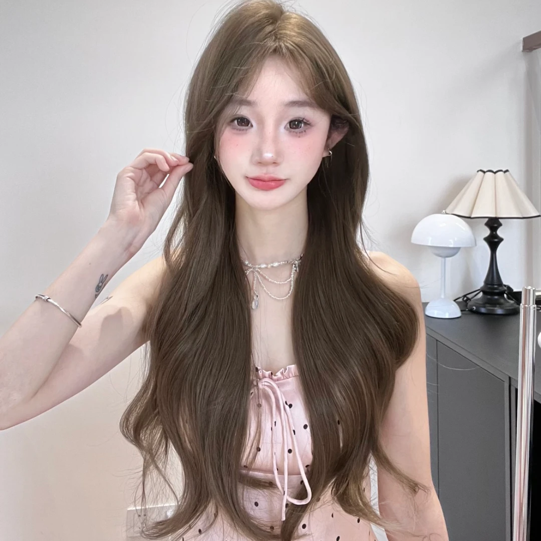 夏季新款榛果灰棕色中分大波浪蓬松自然逼真中长卷发全头套式假发