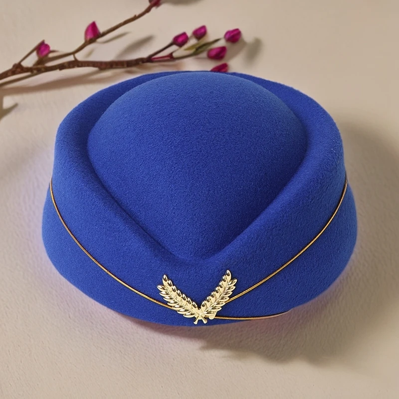 时尚毛呢贝雷空姐帽百搭军鼓乐队舞台演出帽酒店前台礼仪高铁帽子