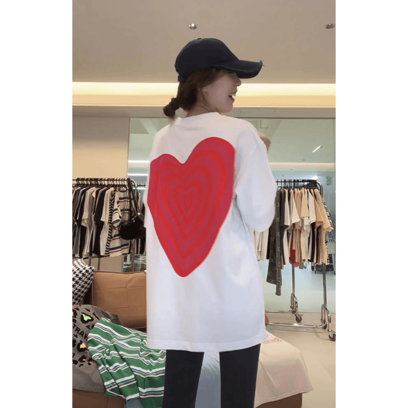 红色字母短袖纯棉T恤女夏季体恤洋气甜美名牌小众别致小个子上衣