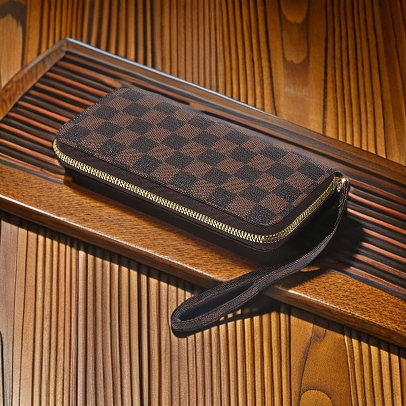 钱包女2024新款复古潮流棋盘格大容量手拿包双拉链手机包