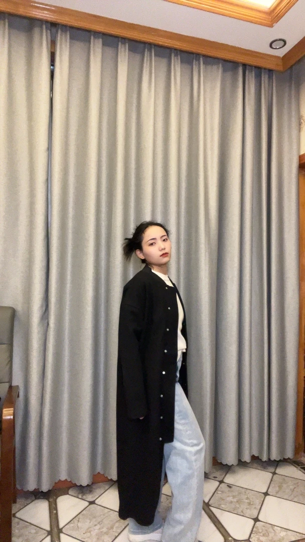 羊毛呢子长款毛呢-棒球衣-百搭休闲黑色+军绿色