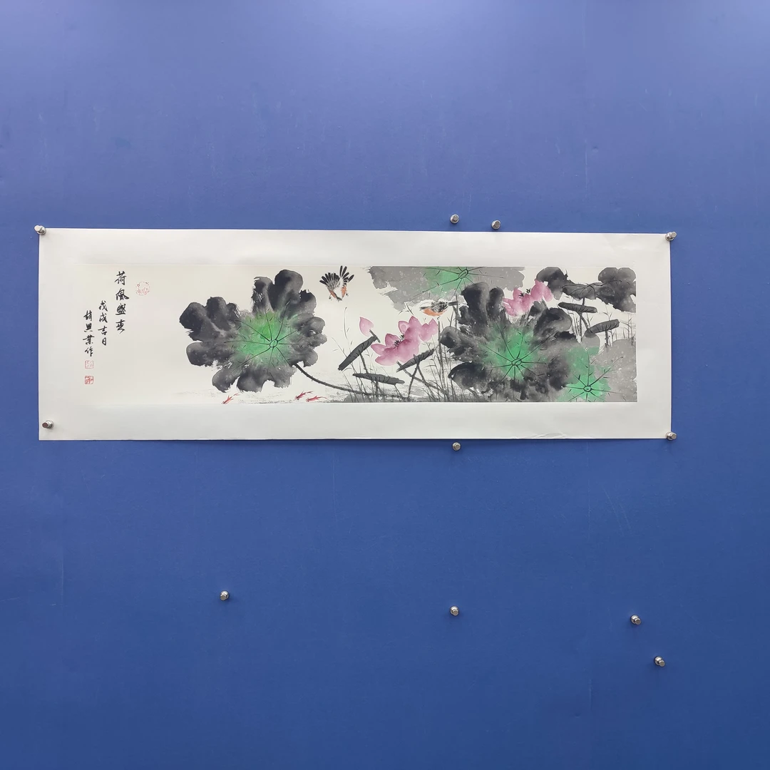赵兴业《荷风盛世》四尺对开136*34cm 古墨堂