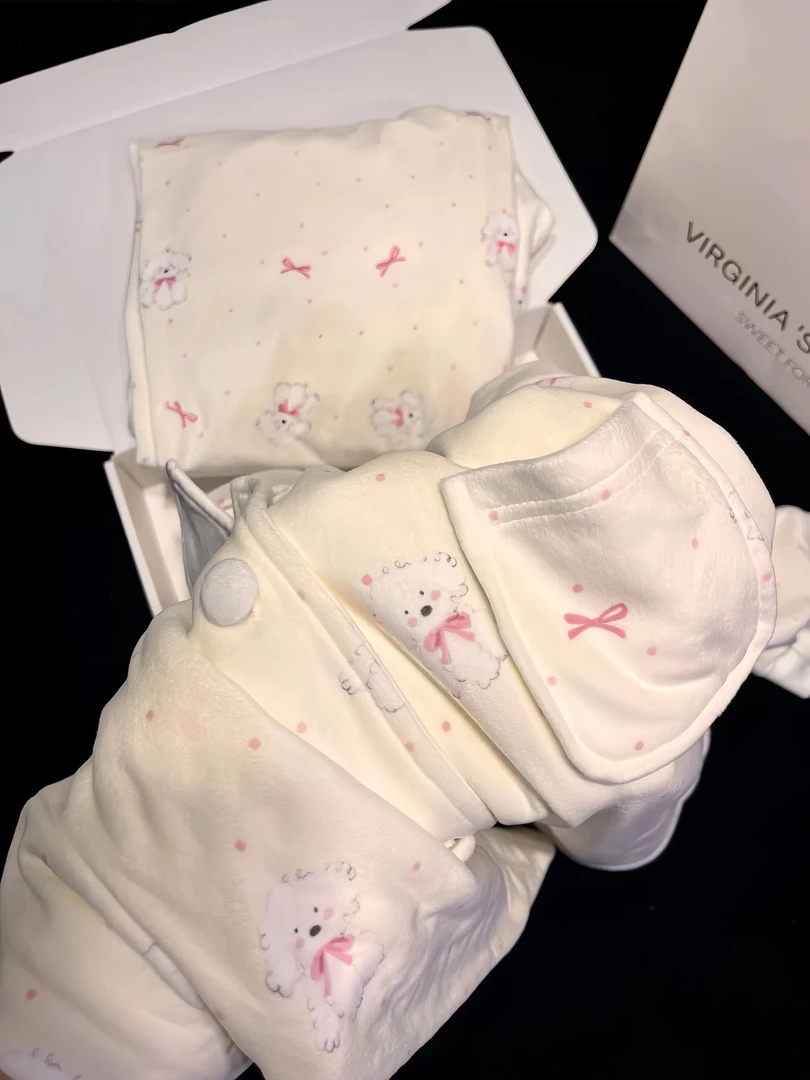 甜美少女风德绒睡衣女秋冬季新款可爱小狗加厚大码少女家居服套装