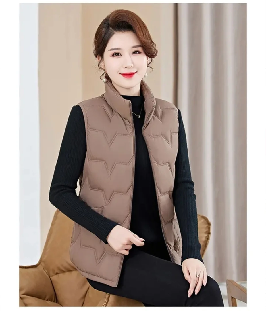 9801保暖新款女装秋冬纯色超轻棉马甲洋气妈妈装短款加厚坎肩马夹