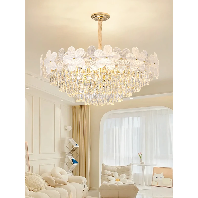 法式轻奢水晶客厅吊灯2024新款奶油风现代简约餐厅家用主卧室灯具