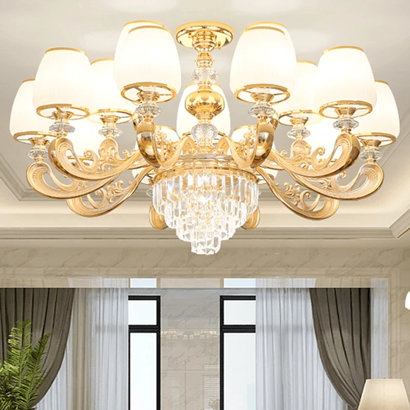 欧式客厅吊灯简约大气卧室灯复式楼别墅大厅吊灯法式餐厅水晶灯