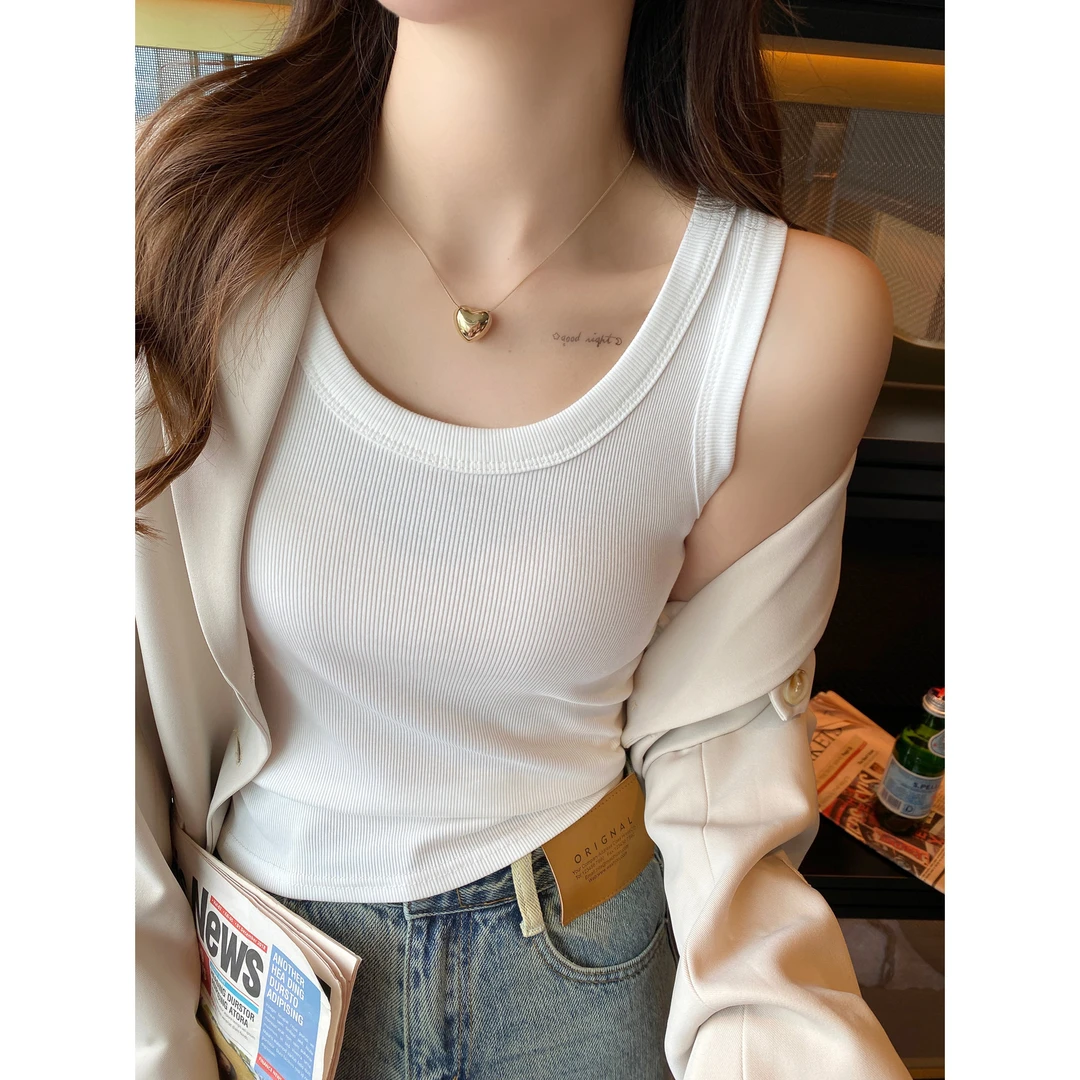 2025新款内搭宽肩带吊带背心外穿女夏遮副乳百搭螺纹打底无袖上衣