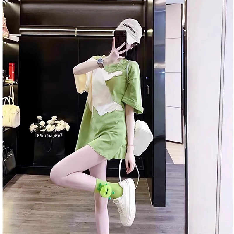 网红款小清新绿色短袖t恤女夏日多巴胺穿搭设计感独特潮牌上衣