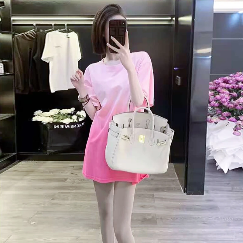 网红款粉色短袖t恤女装夏装中长款设计感小众独特潮牌上衣女
