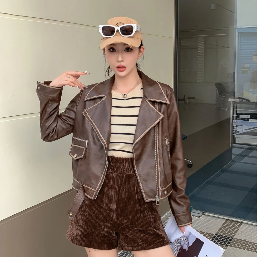 2025春秋小个子短款皮衣外套女装机车皮显瘦百搭皮夹克外套