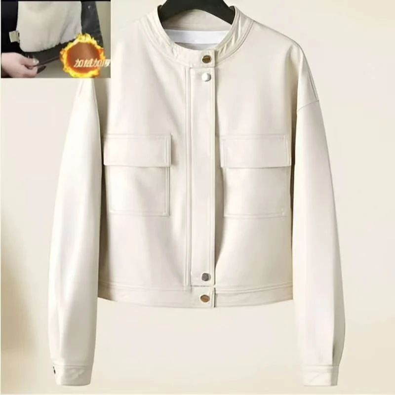 2024冬季新款休闲小皮衣外套女宽松显瘦机车服加绒加厚