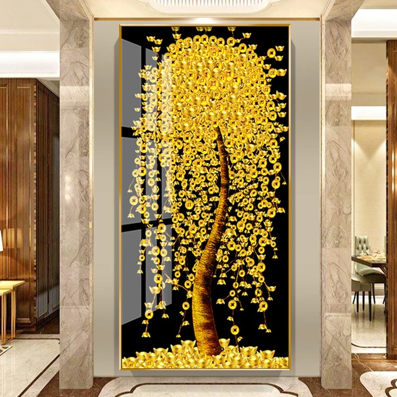 2025新款十字绣大气黄金满地线绣玄关竖版家用发财摇钱树自己手工