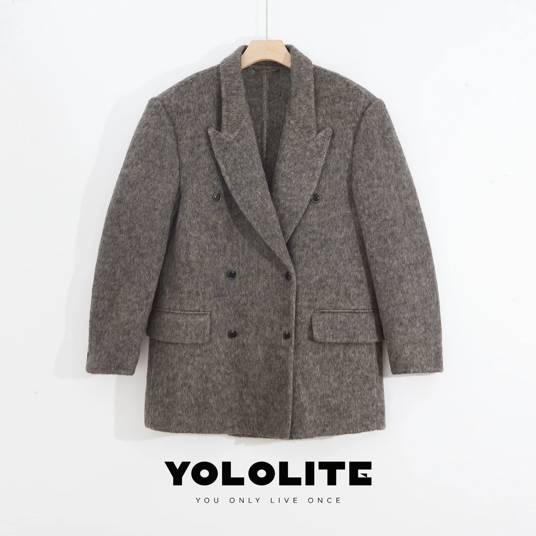 YOLOLITE 【影绰】2133高级感毛呢西装外套女厚款戗驳领大衣