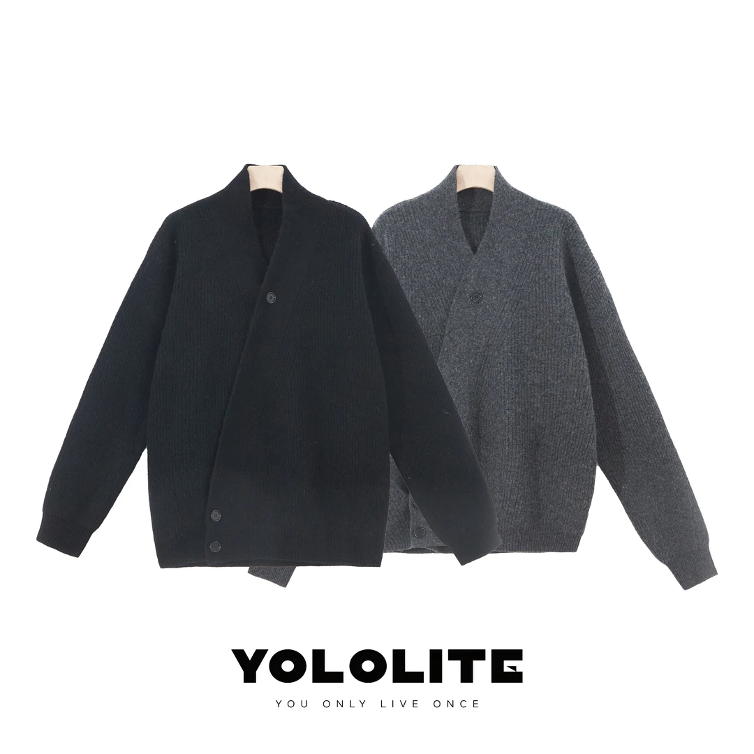 YOLOLITE【雾区】2301斜门襟100%羊毛530克针织开衫毛衣外套