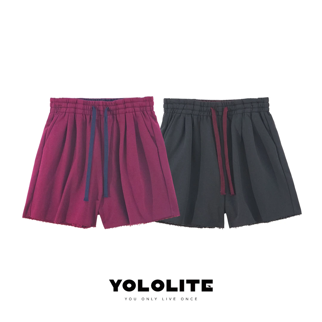 YOLOLITE 【迎风】2065棉感纯色松紧腰设计短裤宽松弹力短裤女