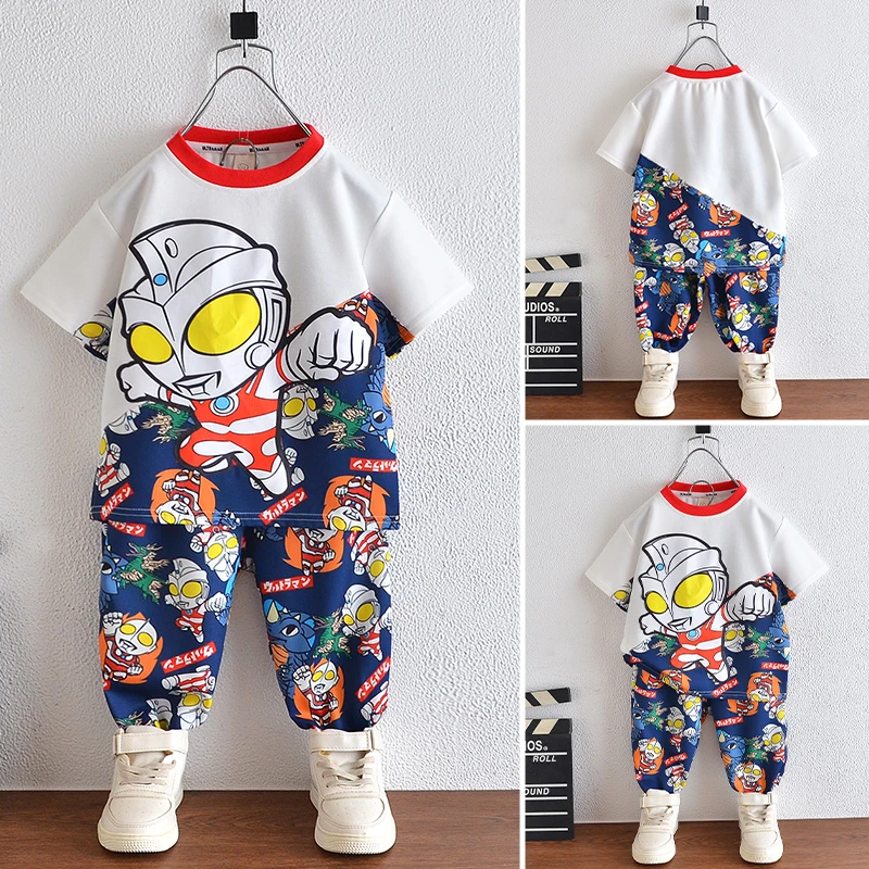 奥特曼衣服23新款男童套装夏季防蚊裤宝宝短袖套装潮