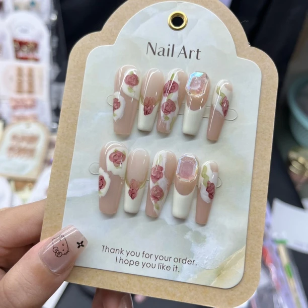 【红玫瑰】纯手工水墨画穿戴甲美甲美甲穿戴甲片
