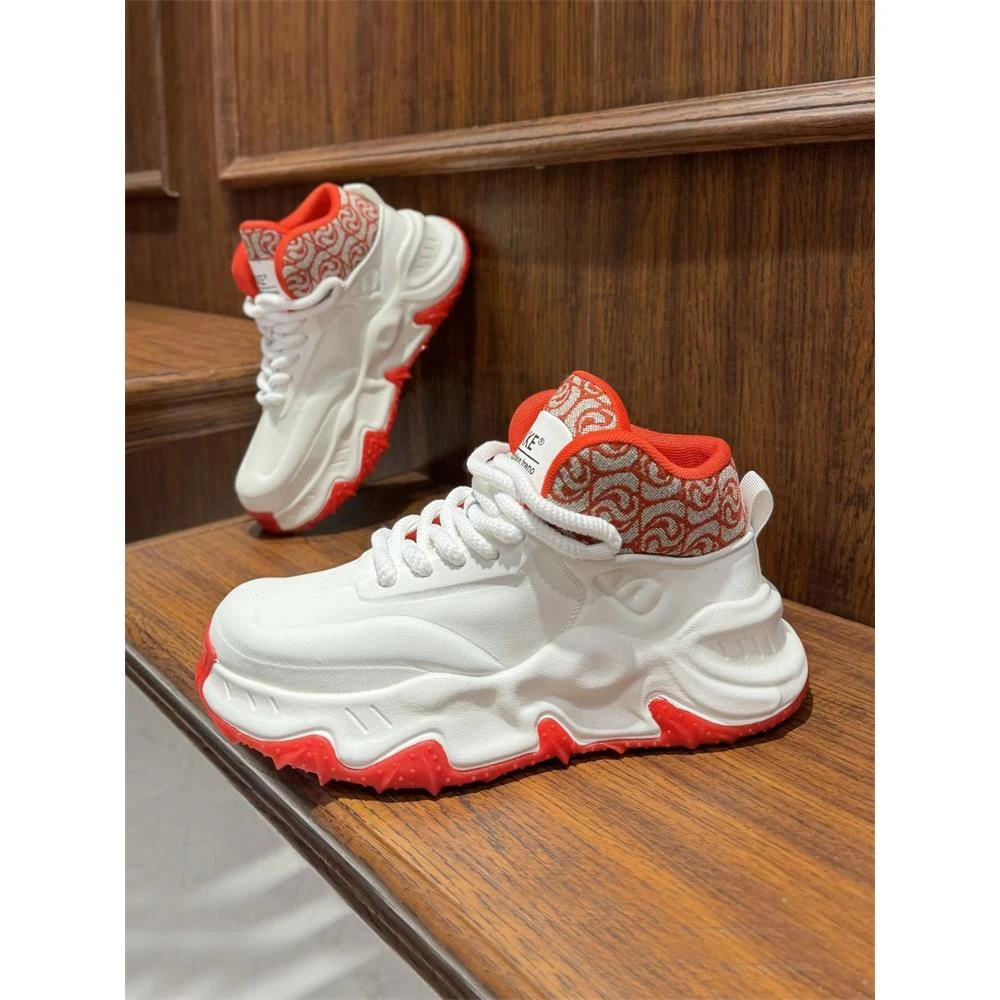 2024春季新款龙年本命年红色滕纹老爹鞋帅气舒适时尚厚底增高男鞋