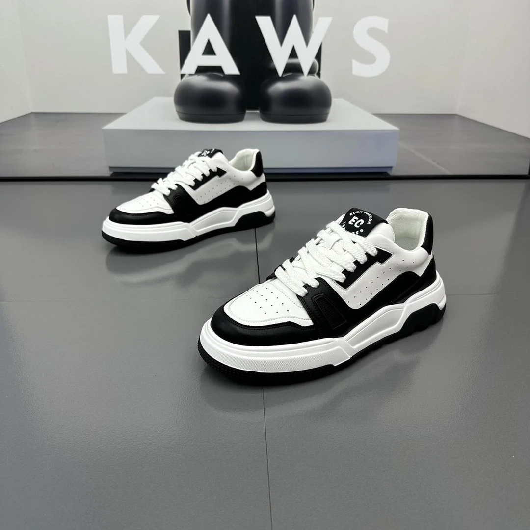 秋季男鞋2023新款透气皮面运动休闲百搭小白板鞋厚底增高老爹潮鞋