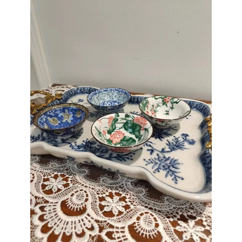 青花瓷斗笠杯茶杯4个装