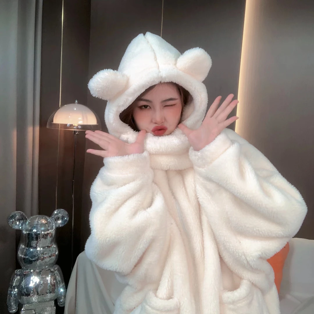 2024年秋冬新款加绒加厚蒙面侠小熊可外穿出街保暖睡衣家居服套装