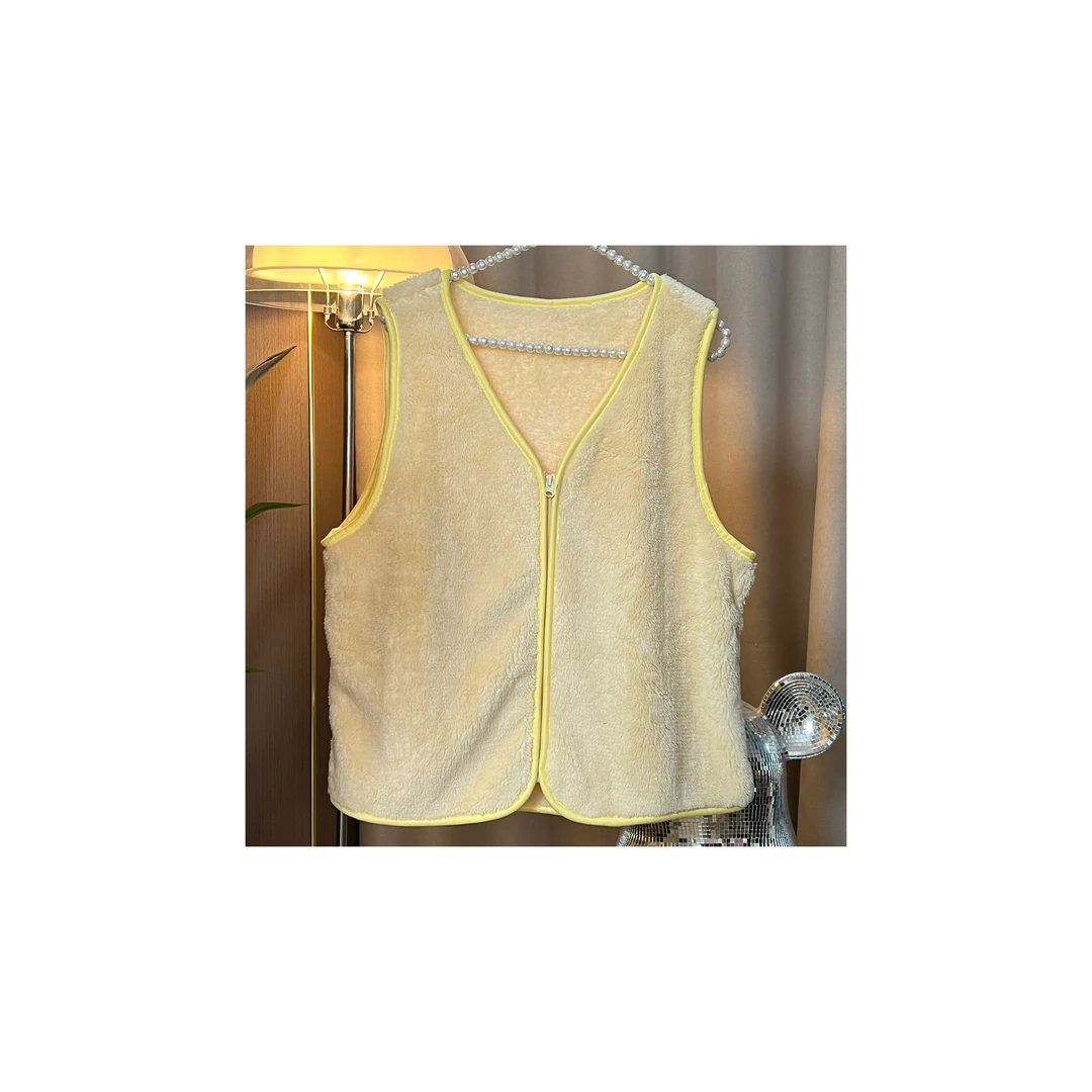 加绒加厚时尚秋冬百搭双层气质黄色通勤冬季保暖无袖马夹休闲