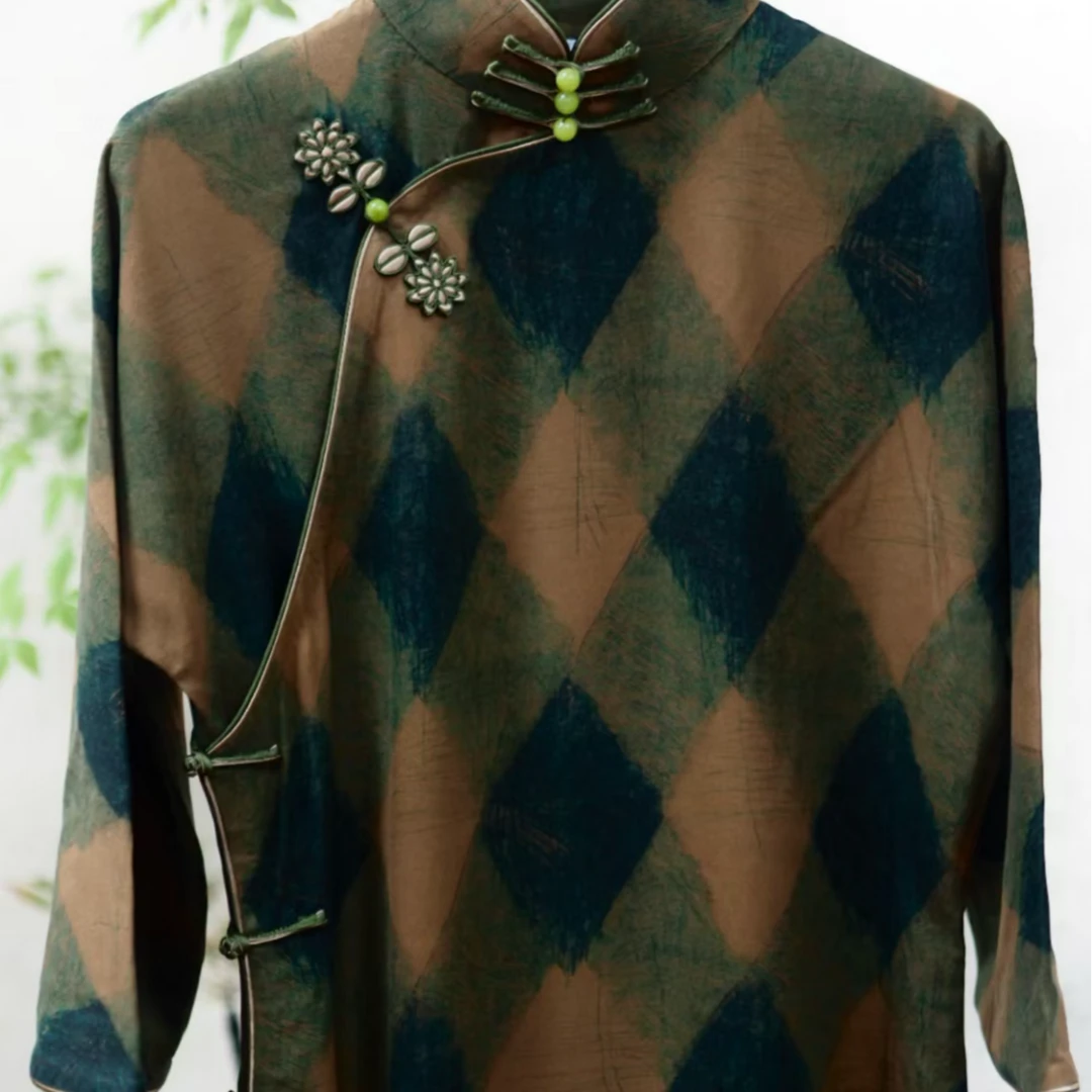 LAOSHECAIFENGPU/老舍裁缝铺QP-A2015黄绿格子渐变旗袍