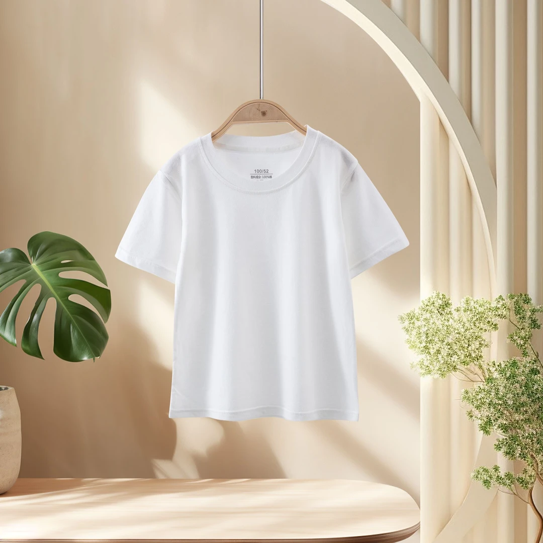 儿童白t恤夏季纯棉男女宝透气休闲百搭简约圆领半袖大童舒适宽松