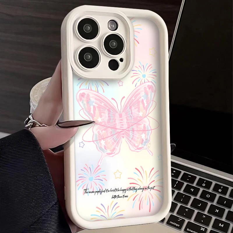 多彩线稿蝴蝶苹果14/13手机壳iPhone15promax新款11/12全包XS防摔