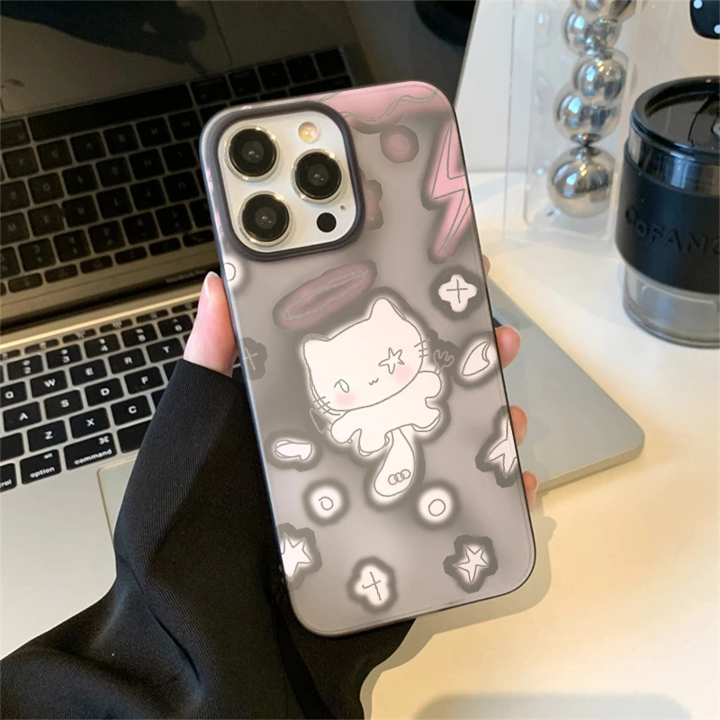 可爱小猫适用苹果15手机壳iPhone14pro透明磨砂x情侣13防摔保护套